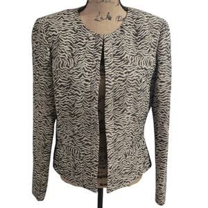 DANA‎ BUCHMAN Brown Cream Zebra Brocade Cropped Jacket Blazer Size 12 New